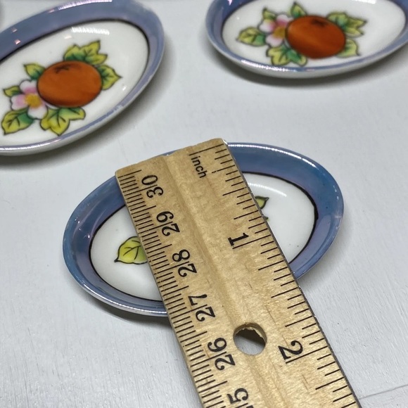 Noritake Lusterware Celery Dish & 6 Salt Dips Floral & Fruit Pattern, Japan Made - Picture 13 of 14